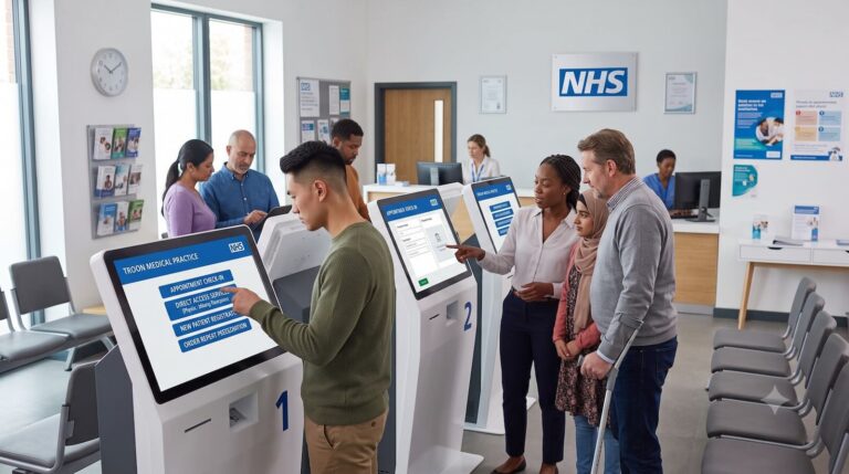 self-check-in kiosks in a GP surgery